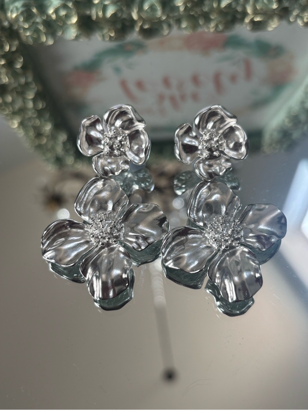 Silver Floral Drop Earrings